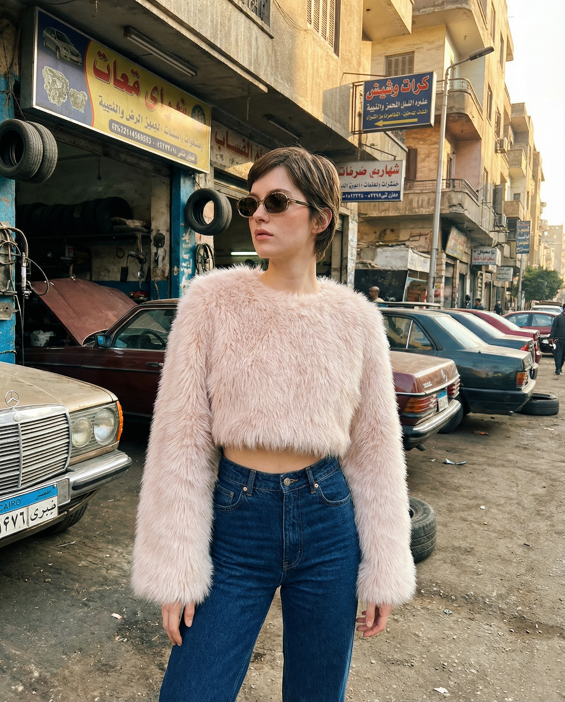 Beige Fur Cropped-Top