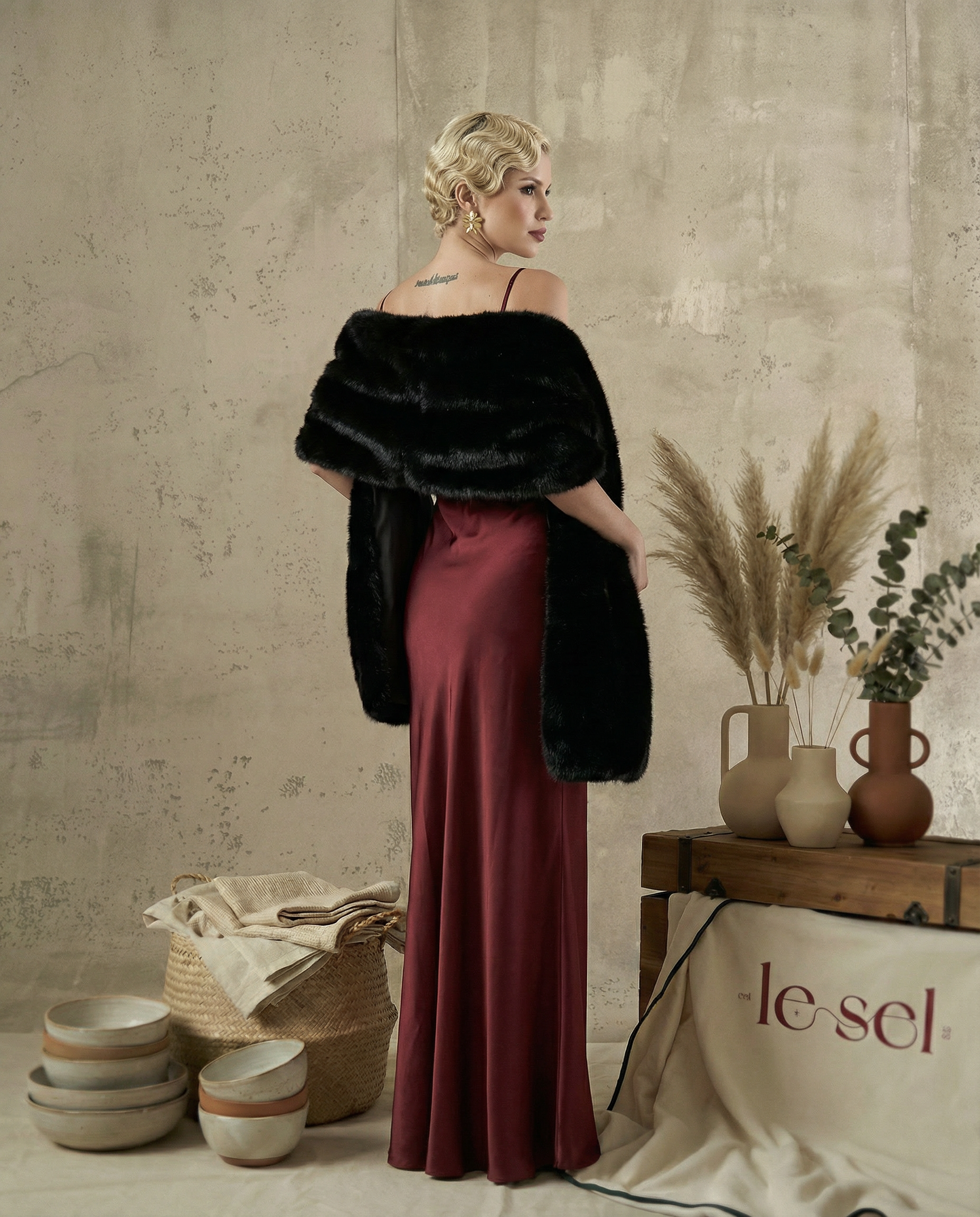 Kitty Black Fur Shawl