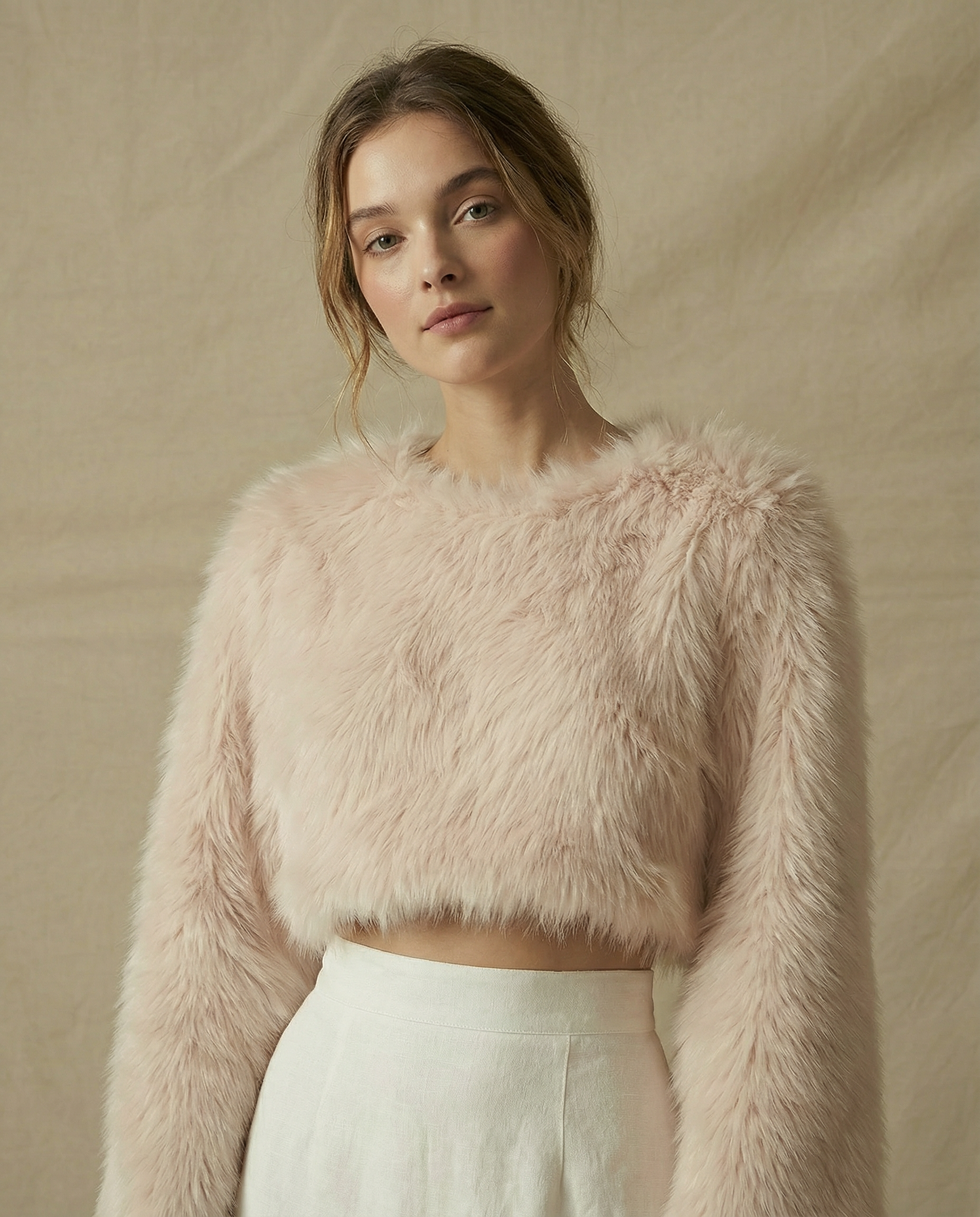 Beige Fur Cropped-Top