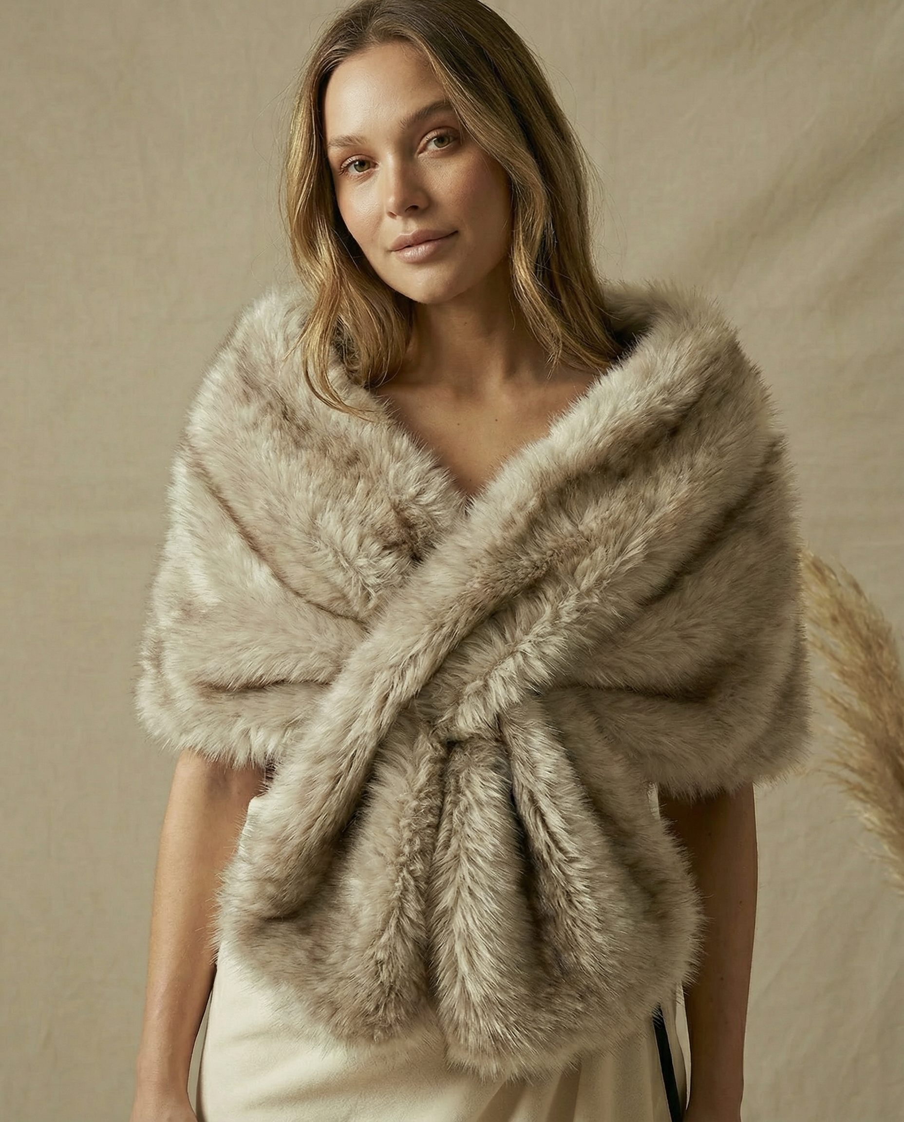 Fauxy Beige Fur Shawl