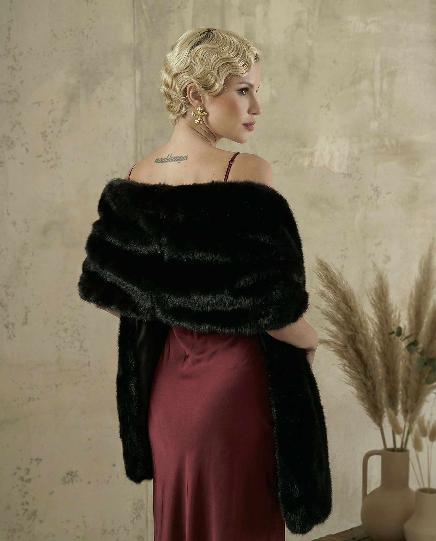 Kitty Black Fur Shawl