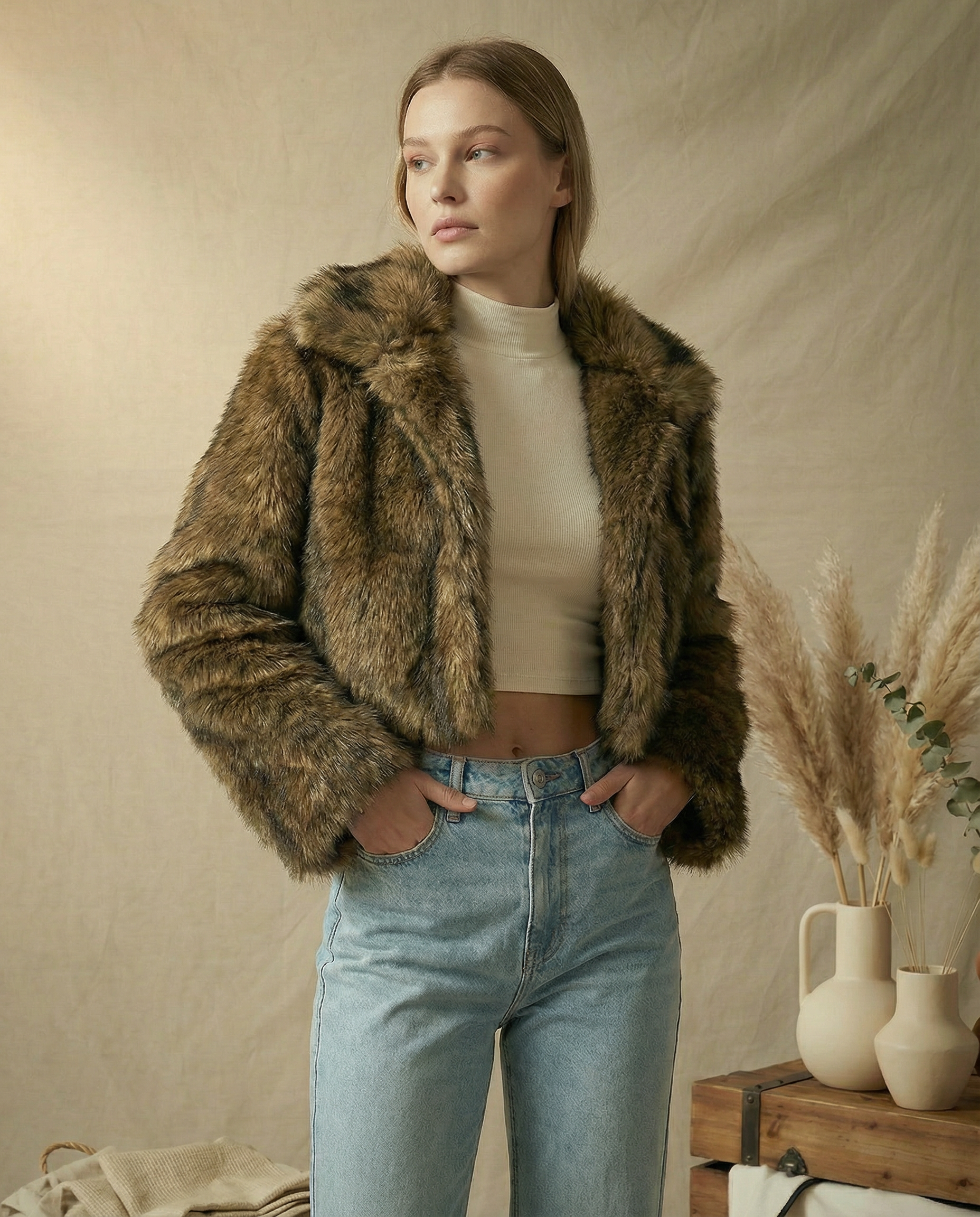 Fauxy Brown Fur Cropped Jacket