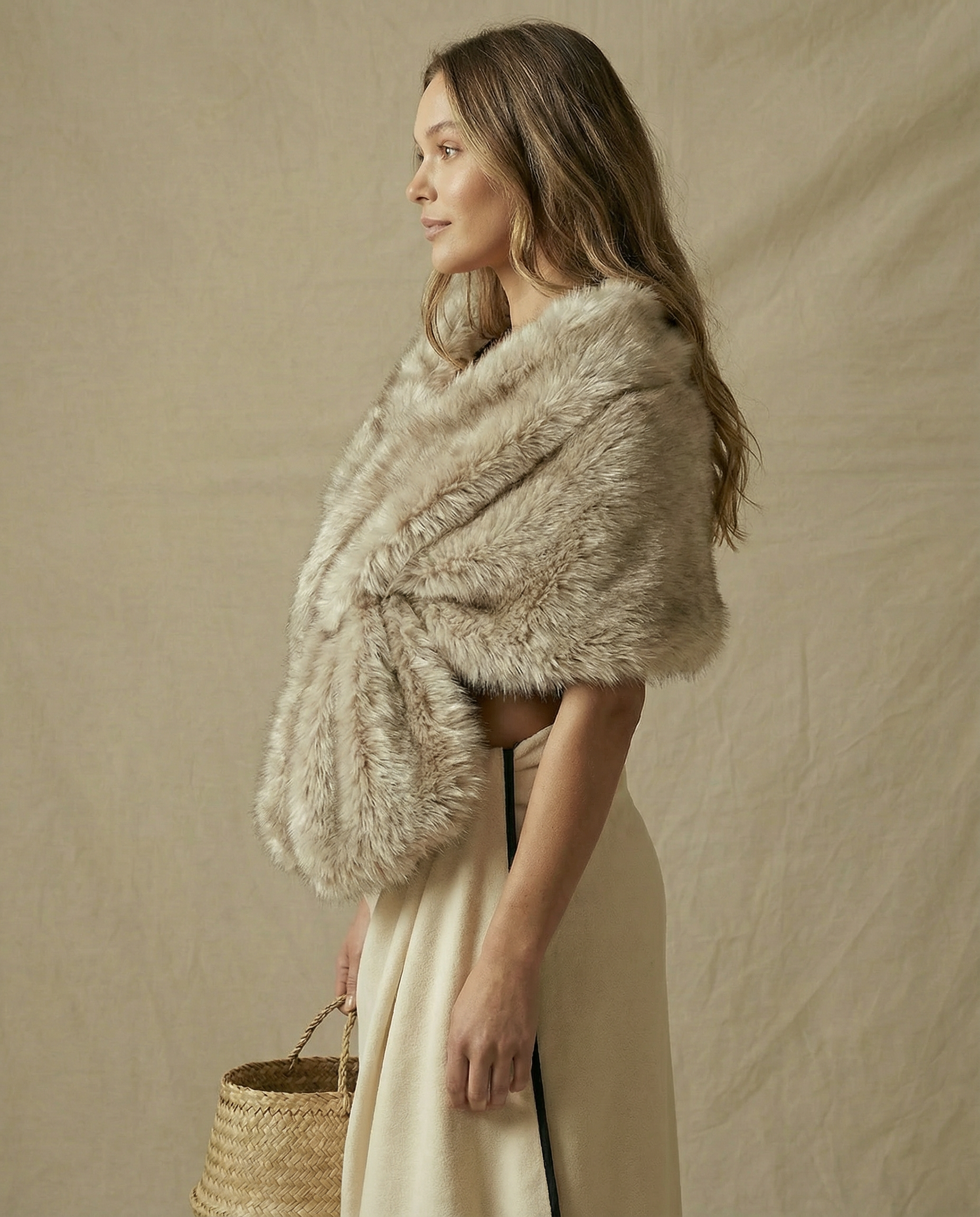 Fauxy Beige Fur Shawl