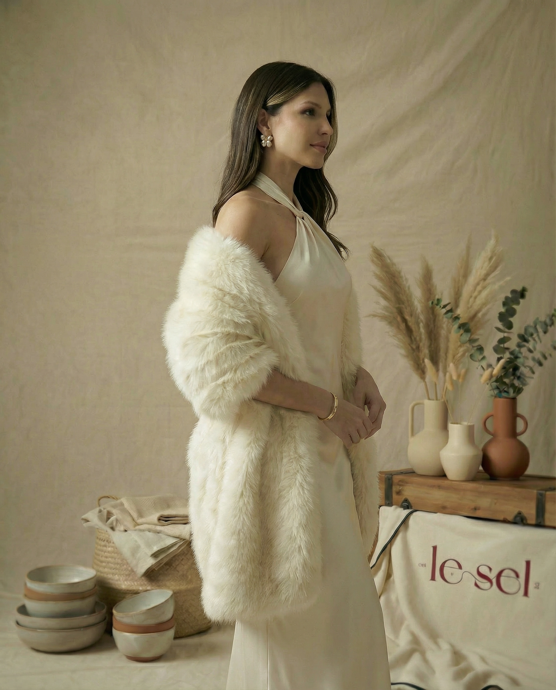 Polar Off White Fur Shawl