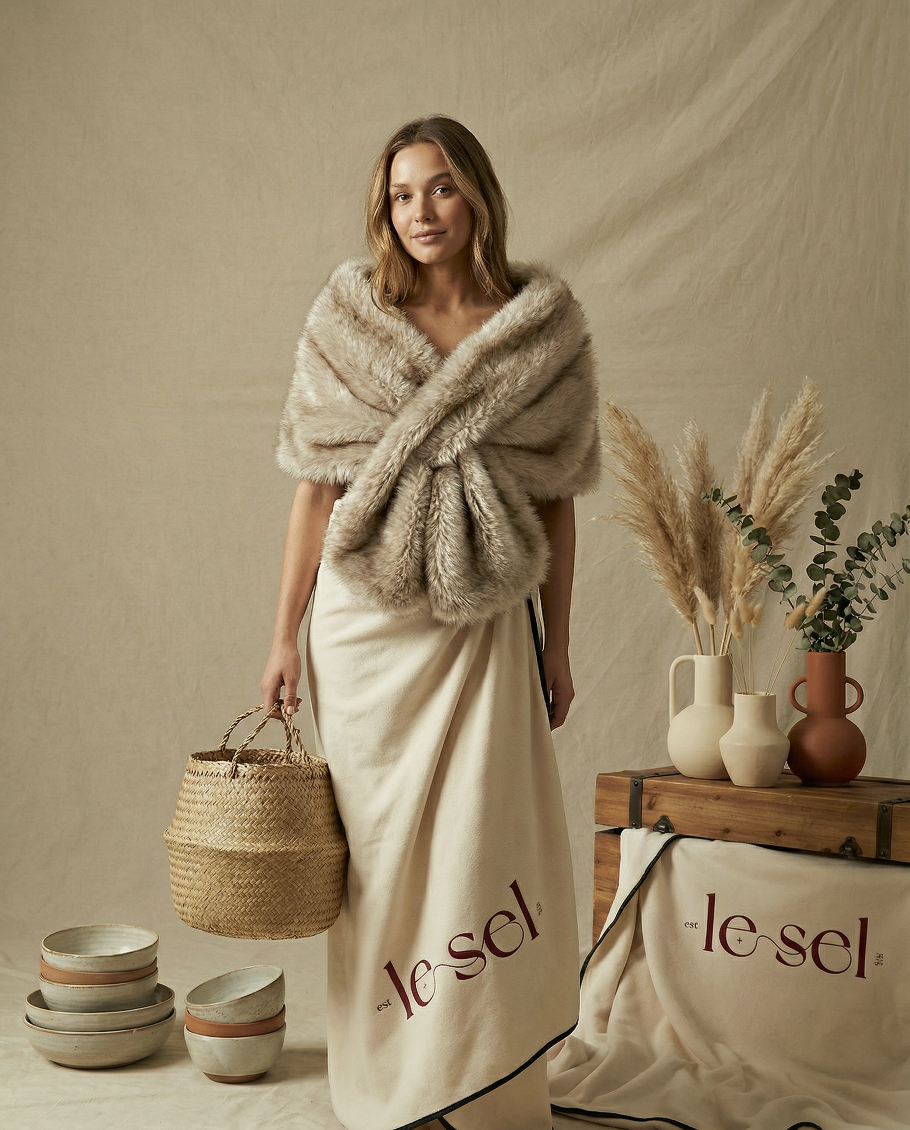 Fauxy Beige Fur Shawl