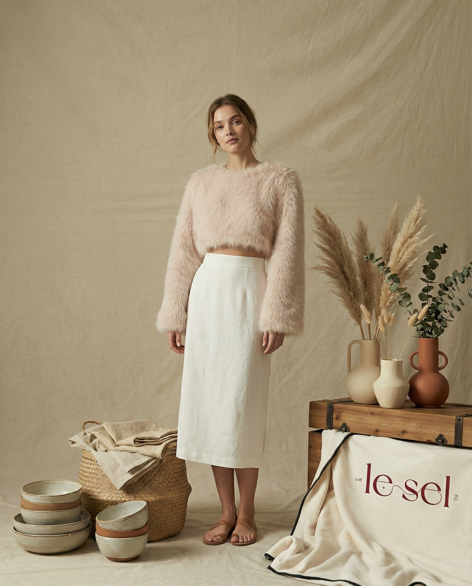 Beige Fur Cropped-Top