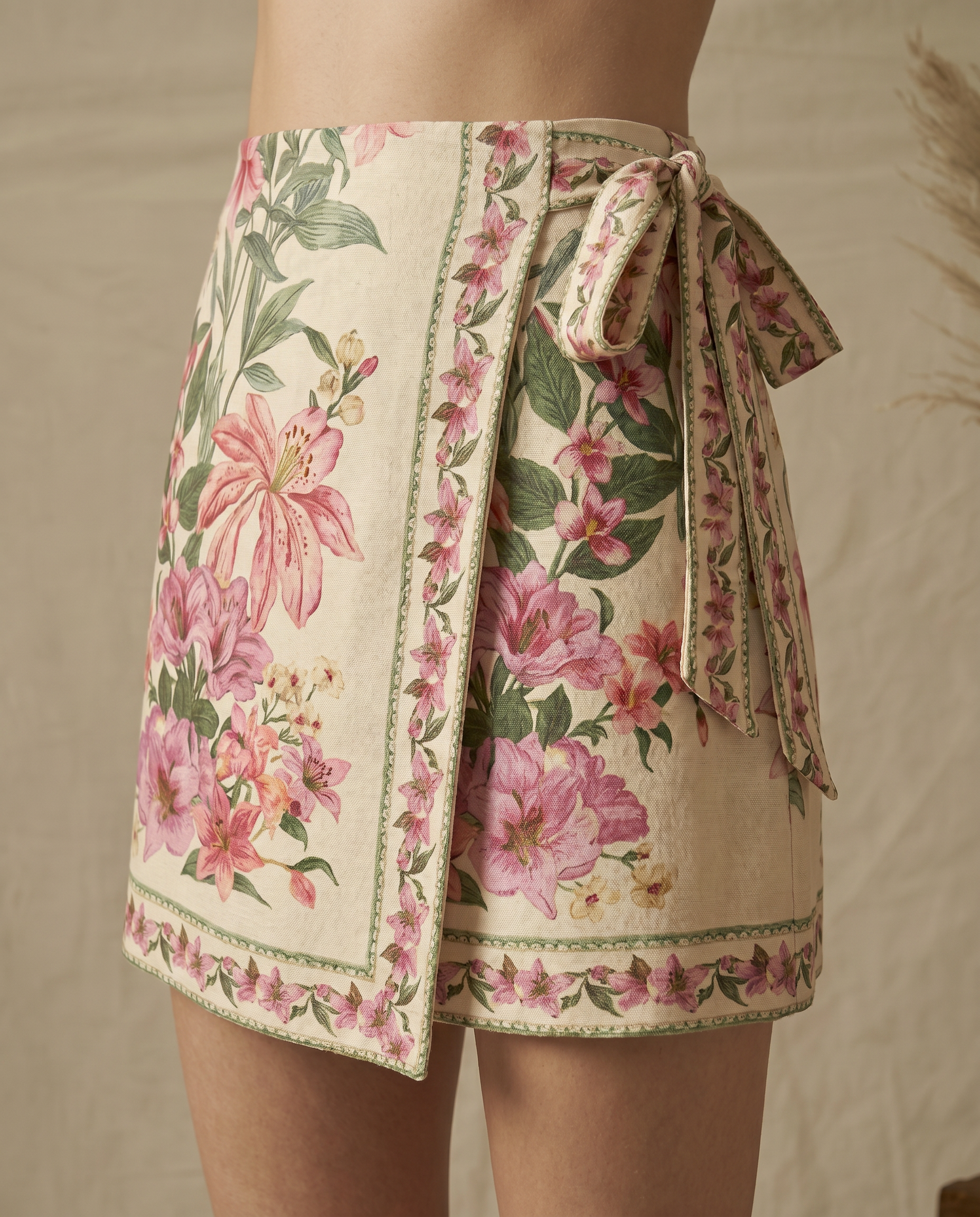 SMR Floral Knotted Skirt - Beige